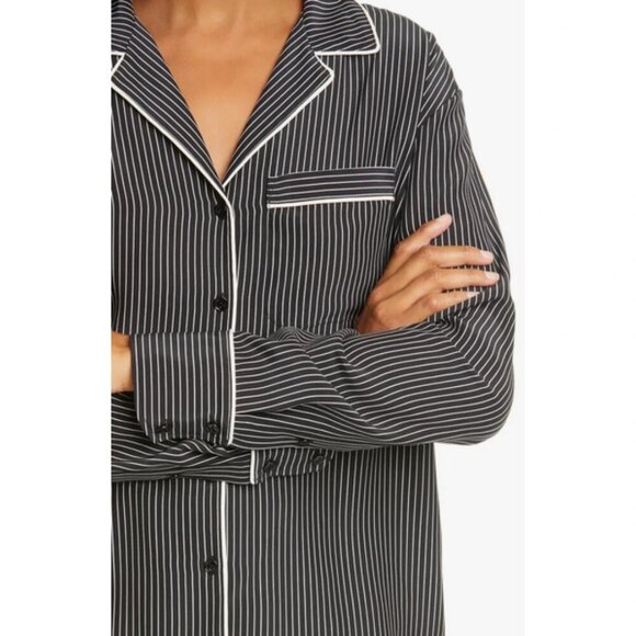 NWOT Rag & Bone black & white striped print 100% silk pajama inspired blouse, L - Picture 11 of 16